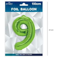 9. szám, fólia lufi, 100 cm, zöld party kellék