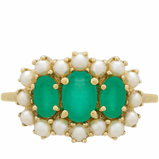  9K Arany Gyűrű Brazil Smaragddal és Édesvízi Gyöngyökkel gyűrű