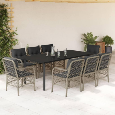 9részes világosszürke polyrattan kerti étkezőgarnitúra párnával kerti bútor
