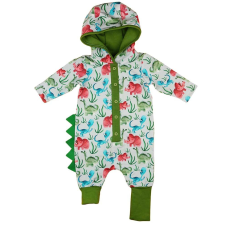 Ab Hosszú ujjú kapucnis pamut overál - Dínó minták - Zöld belső (80) babakabát, overál, bundazsák