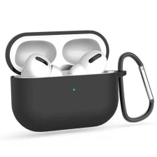 ACCMOBILE Szilikon védő tok Apple AirPods Pro 1, 2-höz, Karabier, Töltőnyílás, Fekete fülhallgató, fejhallgató tok