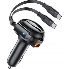 AceFast Car Charger Acefast B13, 53W, 2xUSB-C, with retractable cable (black) (6974316282921) mobiltelefon kellék