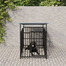  Acél kültéri kutyakennel tetővel 1,88 m² szállítóbox, fekhely kutyáknak