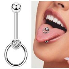  Acél strasszos nyelv piercing testékszer
