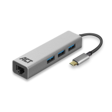 Act USB-C Hub 3.2 3 portos + gigabyte ethernet ezüst (AC7055) (AC7055) - USB Elosztó hub és switch