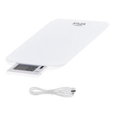 ADLER AD3167W konyhai mérleg 10kg - vízálló - USB-s töltés fehér konyhai mérleg