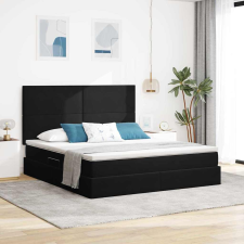  Ágy LED -es lámpákkal fejtámlával Fekete 180 x 200 cm Bársony ágy és ágykellék
