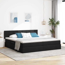  Ágy LED -es lámpákkal fejtámlával Fekete 200 x 200 cm szövet ágy és ágykellék