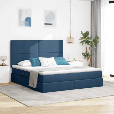  Ágy LED -es lámpákkal fejtámlával Kék 160 x 200 cm szövet ágy és ágykellék