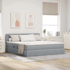  Ágy LED -es lámpákkal Világosszürke 180 x 200 cm szövet ágy és ágykellék