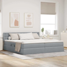 Ágy LED -es lámpákkal Világosszürke 200 x 200 cm szövet ágy és ágykellék