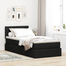  Ágy tárolóval és LED lámpával leddel Fekete 90 x 200 cm szövet ágy és ágykellék