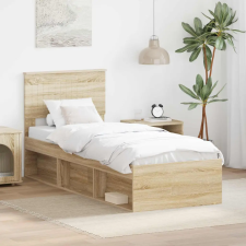 Ágykeret fejtámlával Sonoma tölgy 75 x 190 cm Tömör fenyőfa ágy és ágykellék