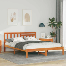  Ágykeret fejtámlával Viaszbarna 140 x 190 cm Tömör fenyőfa ágy és ágykellék