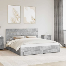  Ágykeret fiókkal fejtámlával Beton Szürke 200 x 200 cm Faanyag ágy és ágykellék