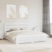  Ágykeret fiókkal fejtámlával Fehér 200 x 200 cm Faanyag ágy és ágykellék