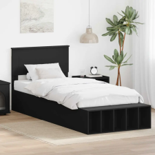  Ágykeret polcokkal fejtámlával Fekete 100 x 200 cm Faanyag ágy és ágykellék
