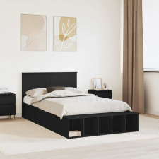  Ágykeret polcokkal fejtámlával Fekete 135 x 190 cm Faanyag ágy és ágykellék