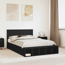  Ágykeret polcokkal fejtámlával Fekete 150 x 200 cm Faanyag ágy és ágykellék