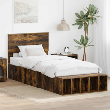  Ágykeret polcokkal tárolóval Füstölt tölgy 100 x 200 cm Faanyag ágy és ágykellék