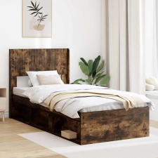  Ágykeret tárolóval és fejtámlával Füstös Tölgy 90 x 190 cm ágy és ágykellék