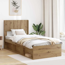  Ágykeret tárolóval és fejtámlával Kézműves Tölgy 75 x 190 cm ágy és ágykellék