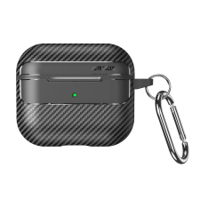 Airpods Pro 2 tartó: Carbon mintás fekete tartó, karabinerrel fülhallgató, fejhallgató tok