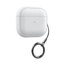 AirPods tok bőrhatású textúrával, kulcstartóval - Fehér, AirPods 4 fülhallgató, fejhallgató tok