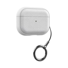  AirPods tok bőrhatású textúrával, kulcstartóval - Fehér, AirPods Pro 2 fülhallgató, fejhallgató tok