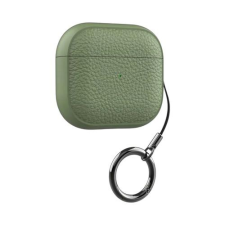 AirPods tok bőrhatású textúrával, kulcstartóval - Khaki, AirPods 3 fülhallgató, fejhallgató tok