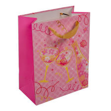  Ajándék tasak pezsgő mintával rózsaszín 18x23cm dekorációs kellék