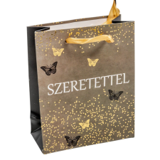 Ajándék tasak szeretttel felirattal arany-szürke 11x14cm dekorációs kellék