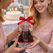 Ajándékbor Kft Hegedű alakú díszüveg és bor saját felirattal ajándéktárgy