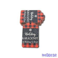  Ajándékcímke 5db/csomag 6,5x4cm - Fekete-Piros Boldog Karácsonyt dekorációs kellék