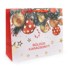  Ajándéktasak fekvő- kicsi (fehér alapon piros-arany gömbdíszek) party kellék