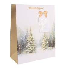  Ajándéktasak havas fenyők 26x32cm dekorációs kellék