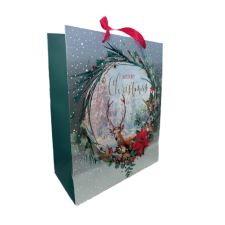  Ajándéktasak szarvasos koszorú 26x32cm dekorációs kellék