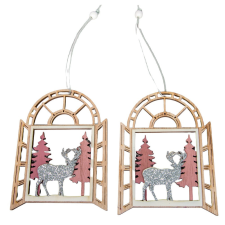 Akasztós erdő mintás fa ablakdísz 13,5cm 2db-os dekorációs kellék