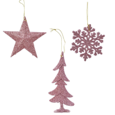  Akasztós karácsonyi dísz glitteres bársony rózsaszín 10-15cm karácsonyfadísz