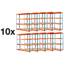  AKCIÓS CSOMAG: 10 DARAB IPARI PROFI SALGÓ POLC 1680x1600x500 mm lakkozott 4-polc, teherbírás  1600 kg - KÉK-NARANCS üzletberendezés, dekoráció