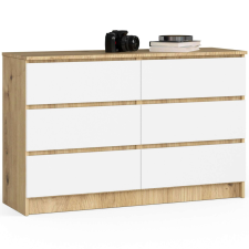 AKORD Furniture Factory 6 fiókos komód P77_120 - tölgy/fehér bútor