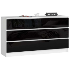 AKORD Furniture Factory 6 fiókos komód P77_138 - fehér/fekete fényes bútor