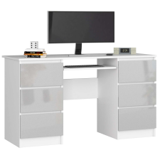 AKORD Furniture Factory Számítógépasztal, 6 fiókkal P77_135 - fehér/fényes szürke íróasztal