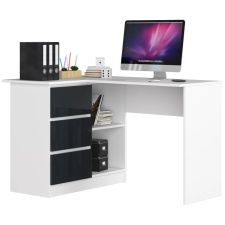 Akord Furniture Sarok íróasztal - Akord Furniture - 124 cm - fehér / magasfényű grafit (bal) íróasztal