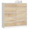 Akord Komód 10 Fiók - Fehér/Sonoma - 120cm