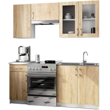 Akord Lima 180 Konyhabútor Szett Sonoma Tölgy/Fehér Üvegvitrines bútor