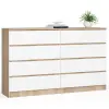 Akord Modern Komód K160 fehér frontokkal és Sonoma tölgy, CLP rendszer, 8 fiókos, 160x99x40 cm, ABS élek, laminált lap, matt felület, önálló összeszerelést igényel