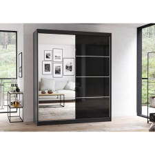 Alfaomega Firenze183 M35 magasfényű ajtó, matt vázas gardróbszekrény fekete-fekete bútor