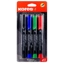  Alkoholos marker készlet, 3 mm, kúpos, KORES &quot;Eco K-Marker&quot;, 4 különböző szín filctoll, marker