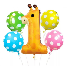 Állatos Zsiráf fólia lufi 5 db-os szett party kellék